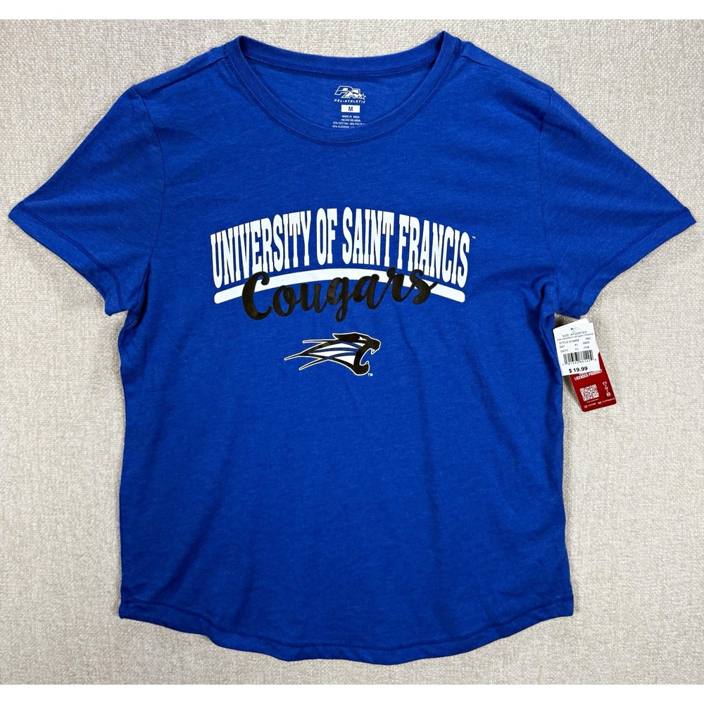 Pel-Athletic Saint Francis Cougars Woman's Medium Blue T-Shirt Licensed (NWT)